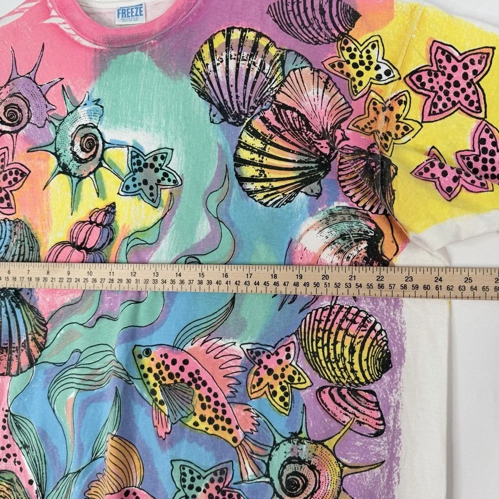 Vintage 90's‎ Freeze Tag Tropical Fish Coral AOP All Over Print T Shirt one size